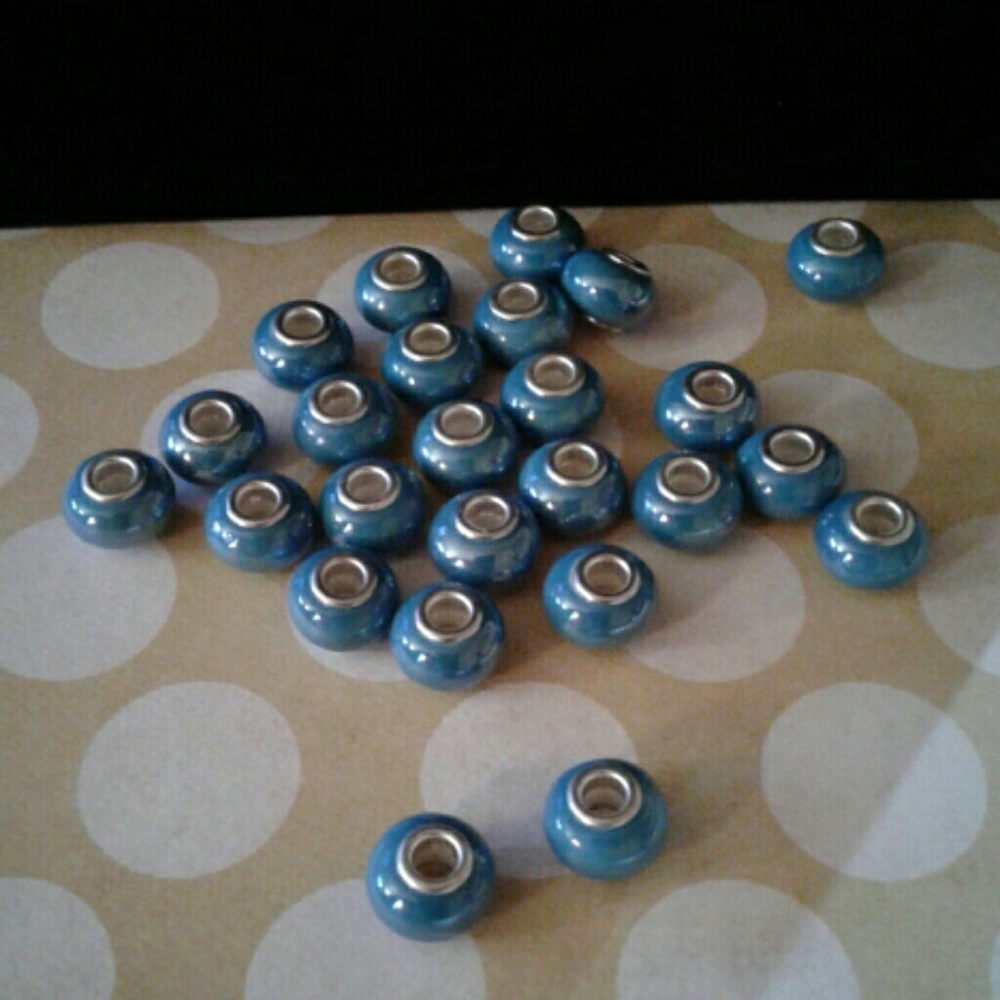 25 blue glass euro beads